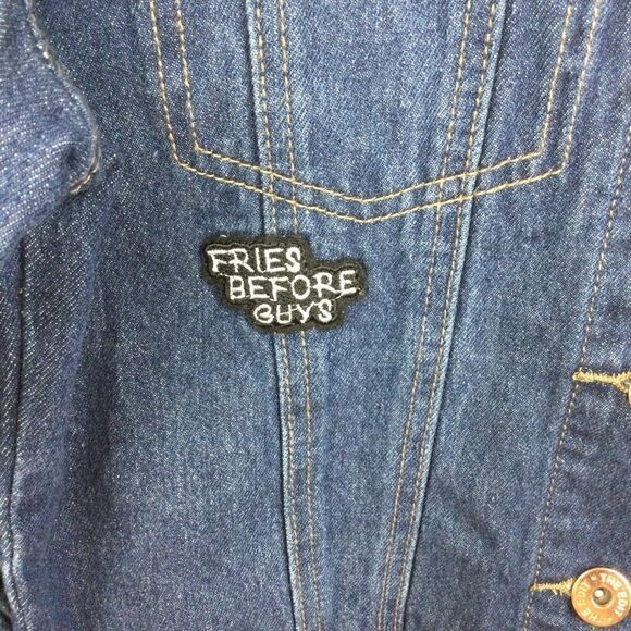 "The Edit by Seventeen" Denim Jacket Distressed Dark Blue Jean, Size Medium - Picture 5 of 10